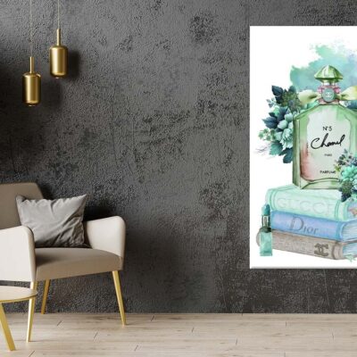 Green Blue Perfume Bottle with Flowers Print 100% Australian Made