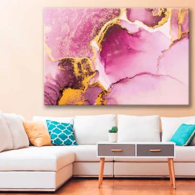 Bella Home Pink Gold Liquid Ink Abstract Art Print Canvas Ready to hang