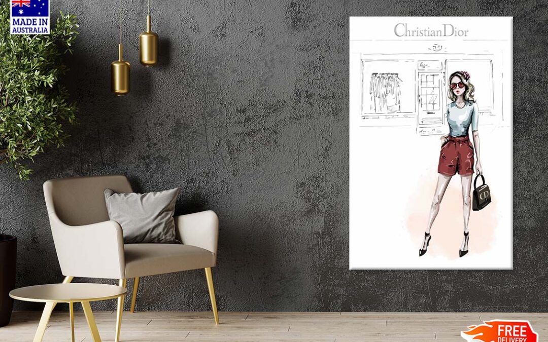 Red Stylish Girl with Elegant Fashion Store Print 100% Australian Made