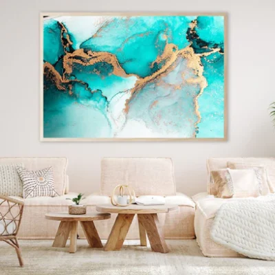 Ocean Blue & Gold Marble Abstract Design Home Decor Premium Quality Poster Print Choose Your Sizes