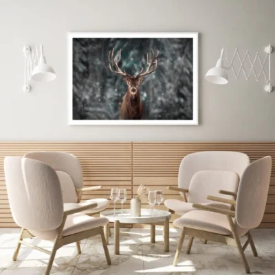 Deer in Snow Forest Photograph Home Decor Premium Quality Poster Print Choose Your Sizes