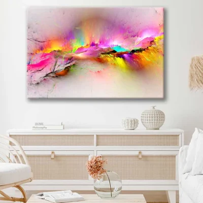 Bella Home Pink & Yellow Colorful Splash Abstract Print Canvas Ready to hang