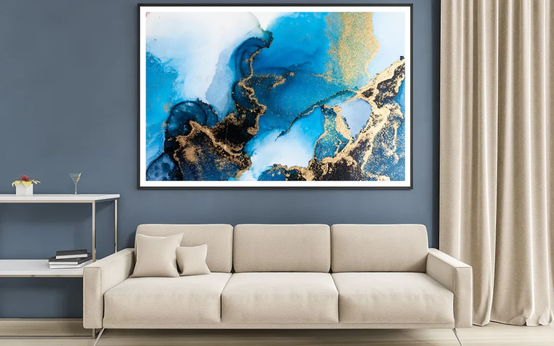 Blue Gold & White Abstract Design Home Decor Premium Quality Poster Print Choose Your Sizes