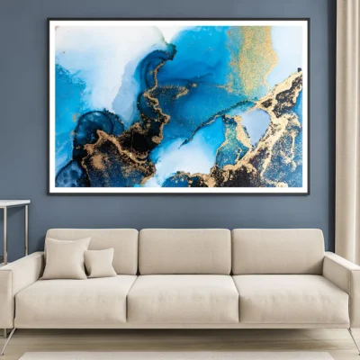 Blue Gold & White Abstract Design Home Decor Premium Quality Poster Print Choose Your Sizes