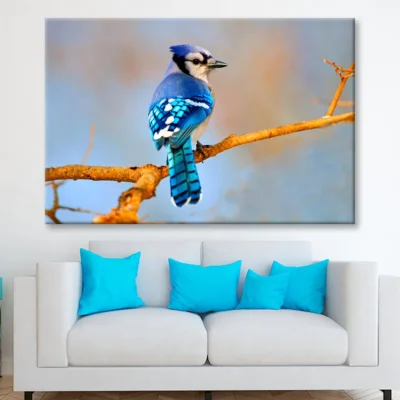 Lue Jay Sitting on A Tree Branch Wall Art Decor 100% Australian Made