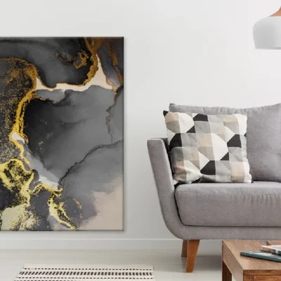 Dark Black & Gold Ink Abstract Design Print 100% Australian Made