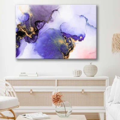 Bella Home Purple Gold Abstract Marble Ink Print Canvas Ready to hang