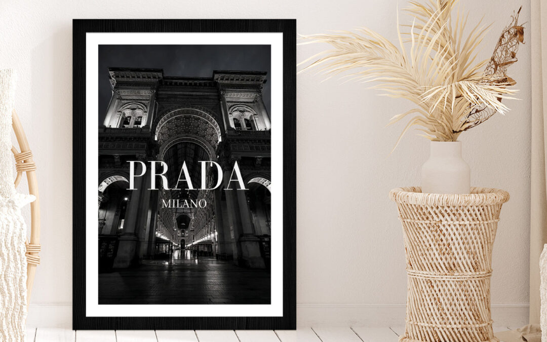 Night Fashion Store Building B&W Photograph Glass Framed Wall Art, Ready to Hang Quality Print