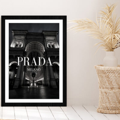 Night Fashion Store Building B&W Photograph Glass Framed Wall Art, Ready to Hang Quality Print