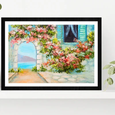 House Near The Sea, Summer Seascape Glass Framed Wall Art, Ready to Hang Quality Print