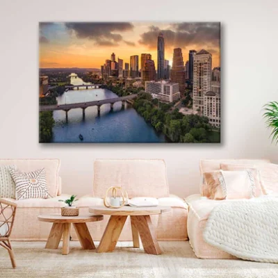 Bella Home Downtown Austin Texas Capital & River Print Canvas Ready to hang