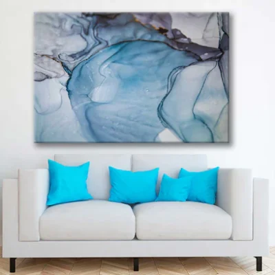 Bella Home Blue & Black Liquid Abstract Art Print Canvas Ready to hang