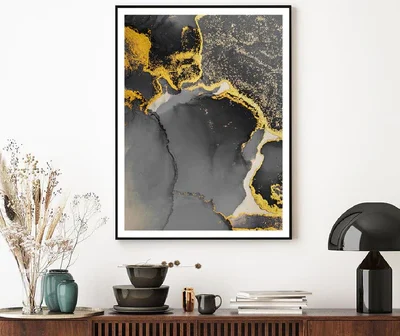 Dark Gold Splash & Black Abstract Design Home Decor Premium Quality Poster Print Choose Your Sizes