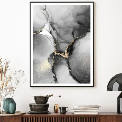 Black Grey & Gold Marble Abstract Design Home Decor Premium Quality Poster Print Choose Your Sizes