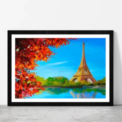 Lake Near The Eiffel Tower Oil Painting Glass Framed Wall Art, Ready to Hang Quality Print