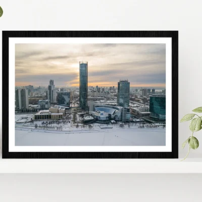 Yekaterinburg Cityscape In Winter Glass Framed Wall Art, Ready to Hang Quality Print