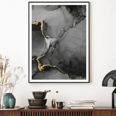 Black & Gold Marble Ink Abstract Design Home Decor Premium Quality Poster Print Choose Your Sizes