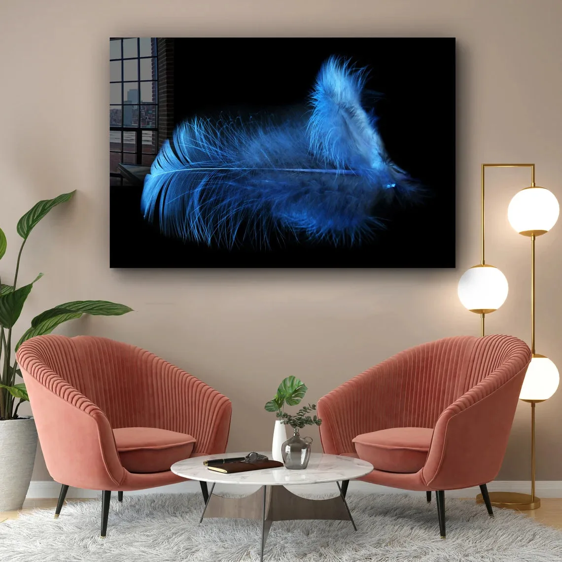 Blue Feather on Dark Print Tempered Glass Wall Art 100% Made in Australia Ready to Hang - Image 4