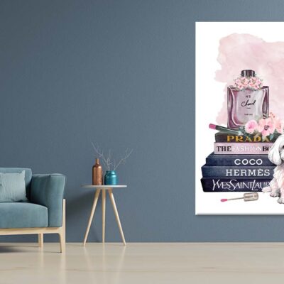 Pink Perfume with Maltese Dog Painting Print 100% Australian Made