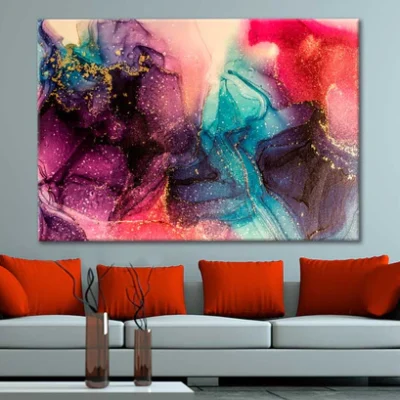 Abstract Pink With Blue Bright Shiny Colors Print 100% Australian Made