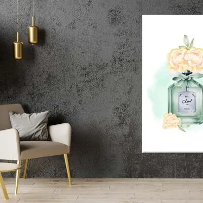 Green Elegant Perfume with Yellow Shaded Flowers Print 100% Australian Made