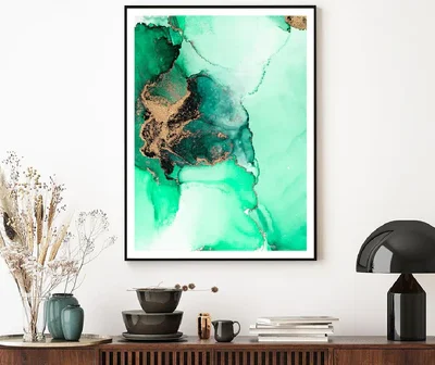 Green & Gold Splash Abstract Design Home Decor Premium Quality Poster Print Choose Your Sizes
