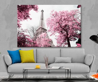 Pink Tree In Front of The Eiffel Tower Wall Art Decor 100% Australian Made