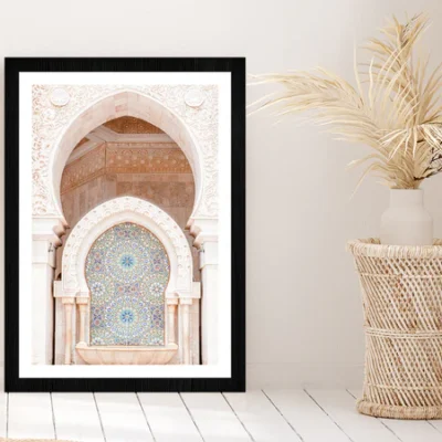 Mosque of Hassan Morocco Photograph Glass Framed Wall Art, Ready to Hang Quality Print