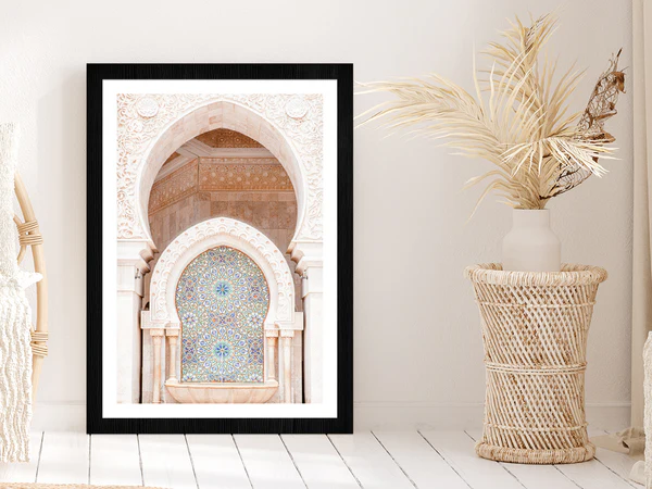 Mosque of Hassan Morocco Photograph Glass Framed Wall Art, Ready to Hang Quality Print
