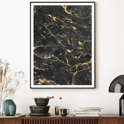 Grey & Gold Lines Marble Abstract Design Home Decor Premium Quality Poster Print Choose Your Sizes