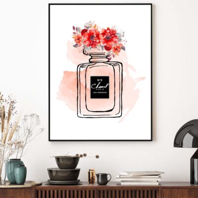 Black Red Perfume Bottle with Flowers Design Home Decor Premium Quality Poster Print Choose Your Sizes