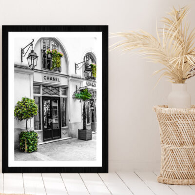 Fashion Store & Trees View Photograph Glass Framed Wall Art, Ready to Hang Quality Print