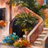 Summer Terrace, Flowers In A Garden, House In Greece Glass Framed Wall Art, Ready to Hang Quality Print - Image 2