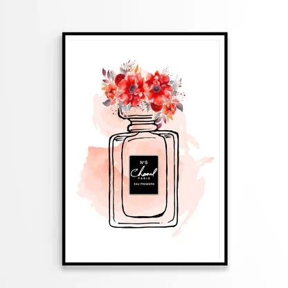 Black Red Perfume Bottle with Flowers Design Home Decor Premium Quality Poster Print Choose Your Sizes - Image 3