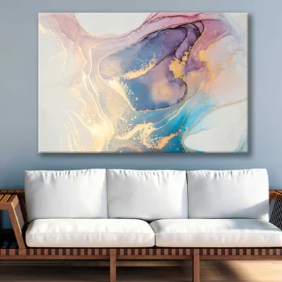 Bella Home Blue & Pink Marble Abstract Print Canvas Ready to hang