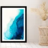 Blue & White Liquid Abstract Art Glass Framed Wall Art, Ready to Hang Quality Print