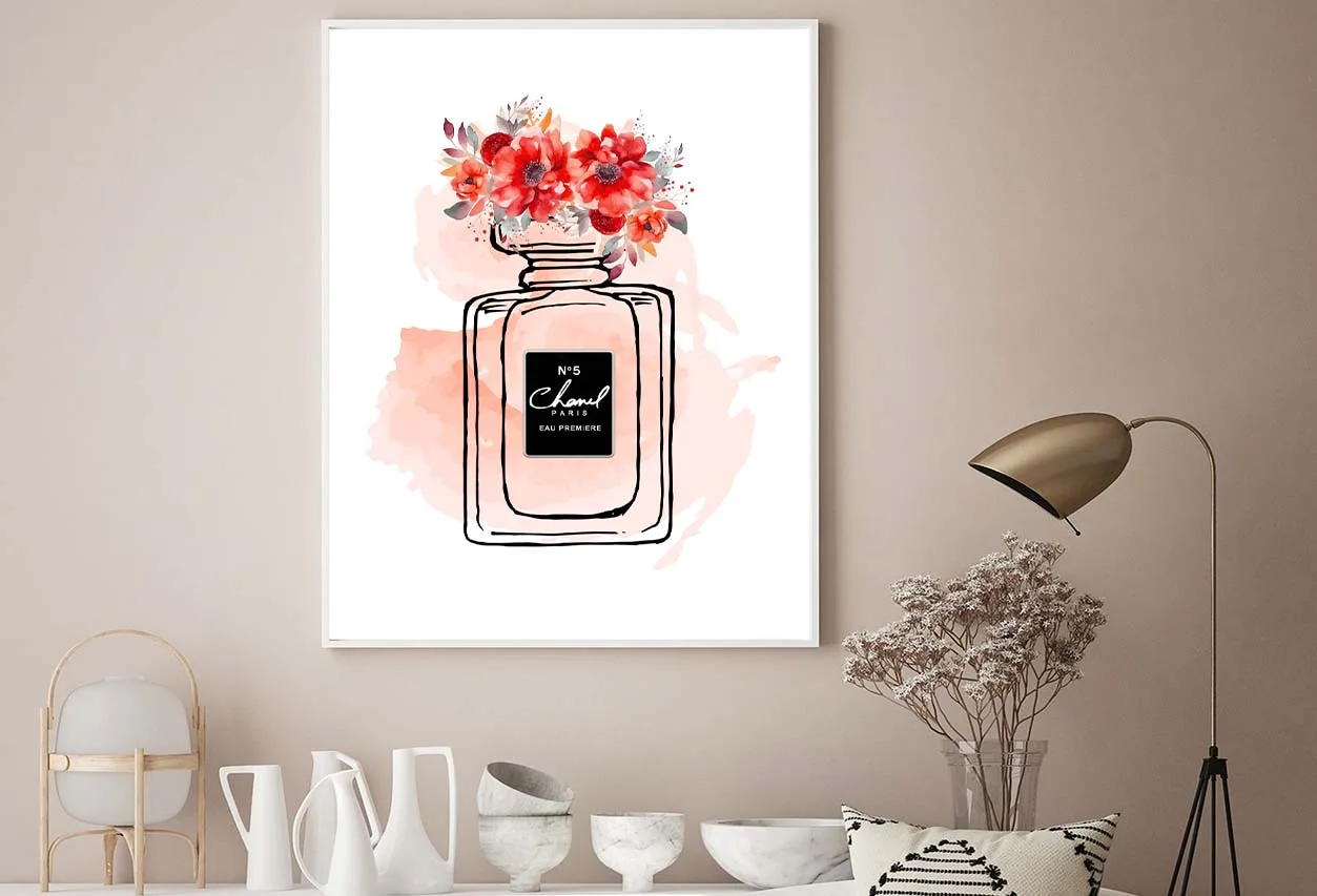 Black Red Perfume Bottle with Flowers Design Home Decor Premium Quality Poster Print Choose Your Sizes - Image 2