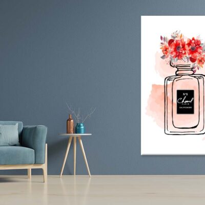 Black Red Perfume Bottle with Flowers Print 100% Australian Made