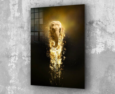 Gold Elephant Abstract Print Tempered Glass Wall Art 100% Made in Australia Ready to Hang
