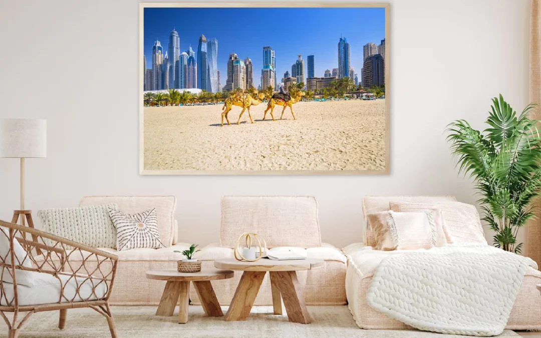 Camels on Jumeirah Sea View in Dubai Home Decor Premium Quality Poster Print Choose Your Sizes