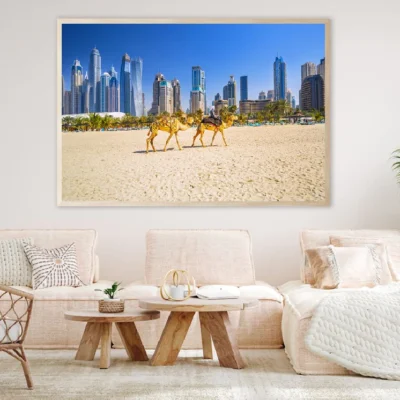 Camels on Jumeirah Sea View in Dubai Home Decor Premium Quality Poster Print Choose Your Sizes