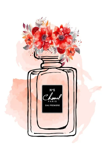 Black Red Perfume Bottle with Flowers Design Home Decor Premium Quality Poster Print Choose Your Sizes - Image 4