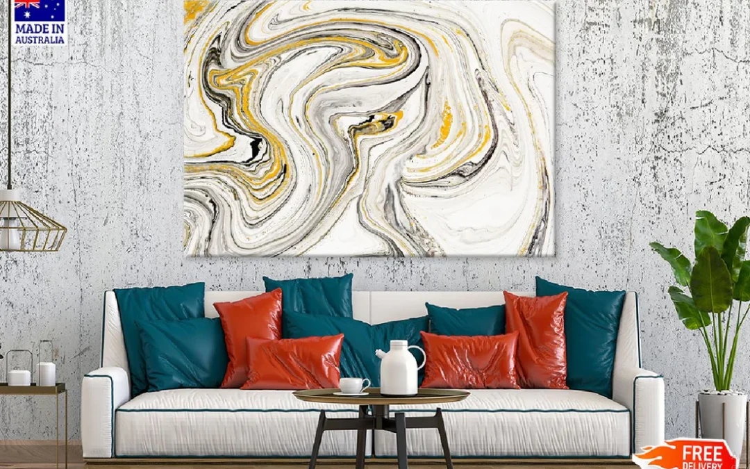 White & Black Gold Lines Abstract Design Print 100% Australian Made