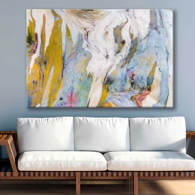 Bella Home Yellow Blue & White Abstract Art Print Canvas Ready to hang