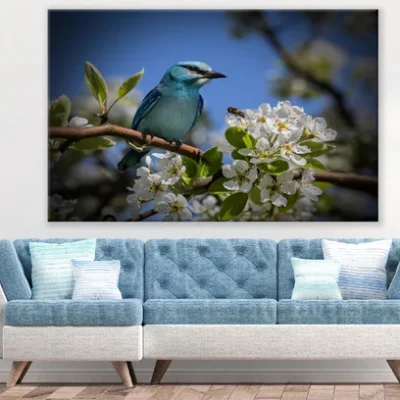 Blue Bird on Blossom Flower Branch Photograph Print 100% Austr3alian Made