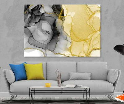 Yellow Gold & Black Ink Abstract Design Print 100% Australian Made