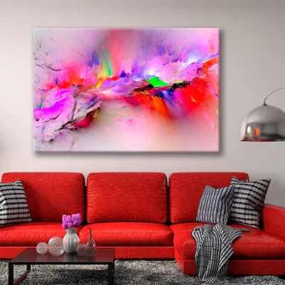 Bella Home Red Paint Color Splash Abstract Print Canvas Ready to hang