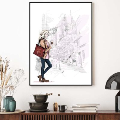 Lady With Red Bag Fashion Store Art Design Home Decor Premium Quality Poster Print Choose Your Sizes