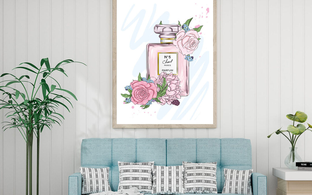 Perfume Bottle & Roses Leaves Print 100% Australian Made