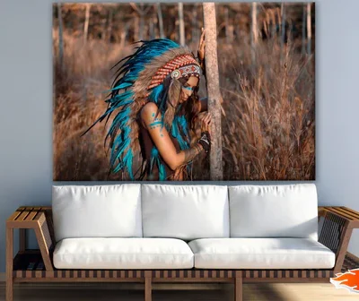 Indian Native Girl with Feather Headdress Photograph Print 100% Australian Made